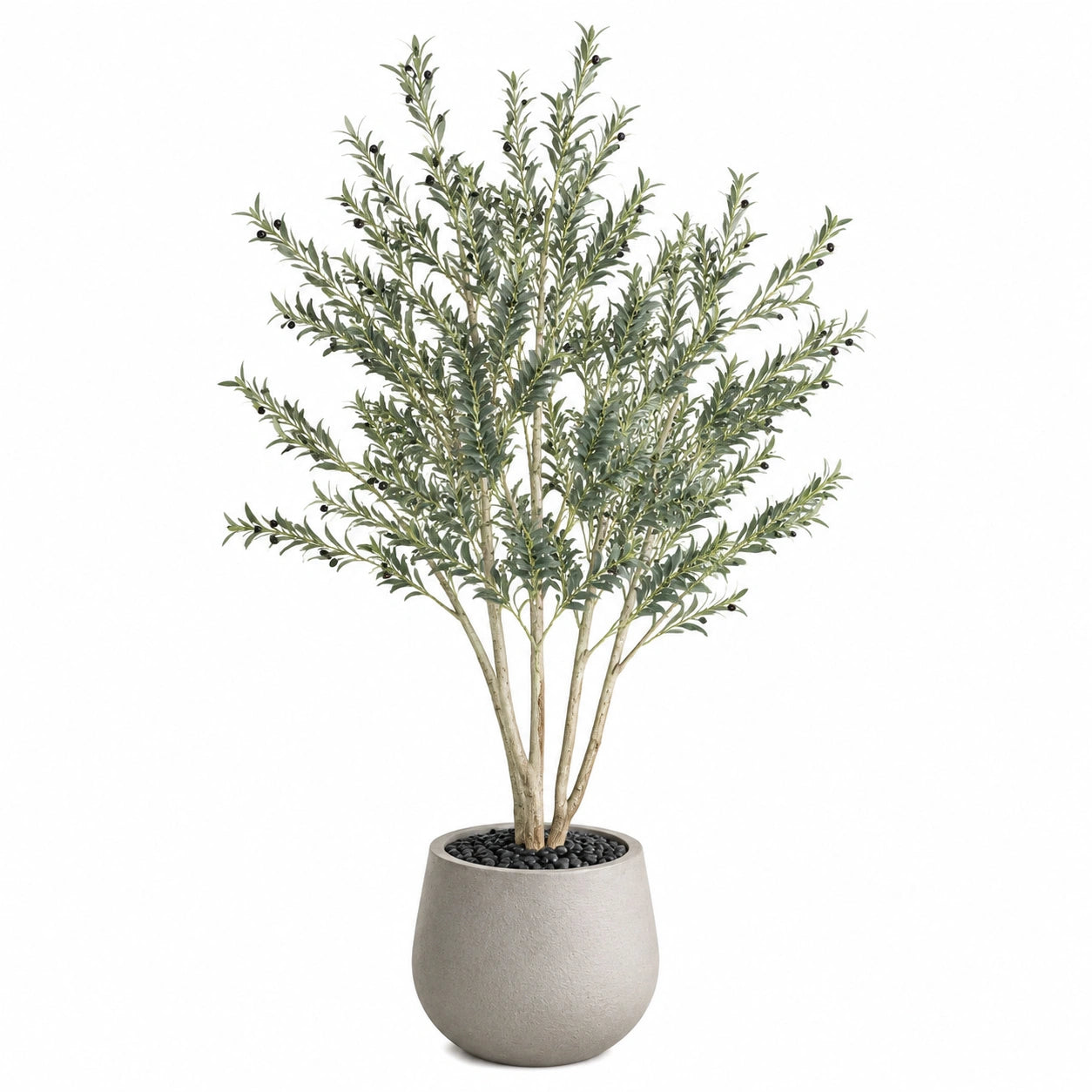 Arbre artificiel olivier 180 cm feuillage vert en plastique pour intérieur avec pot