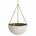 Pot de fleurs suspendu diamètre 25 cm en céramique blanc vert avec chaînes métalliques dorées style texturé pour plantes