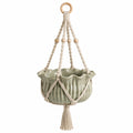 Pot de fleurs suspendu diamètre 20 cm en céramique vert sauge avec corde en coton style bohème