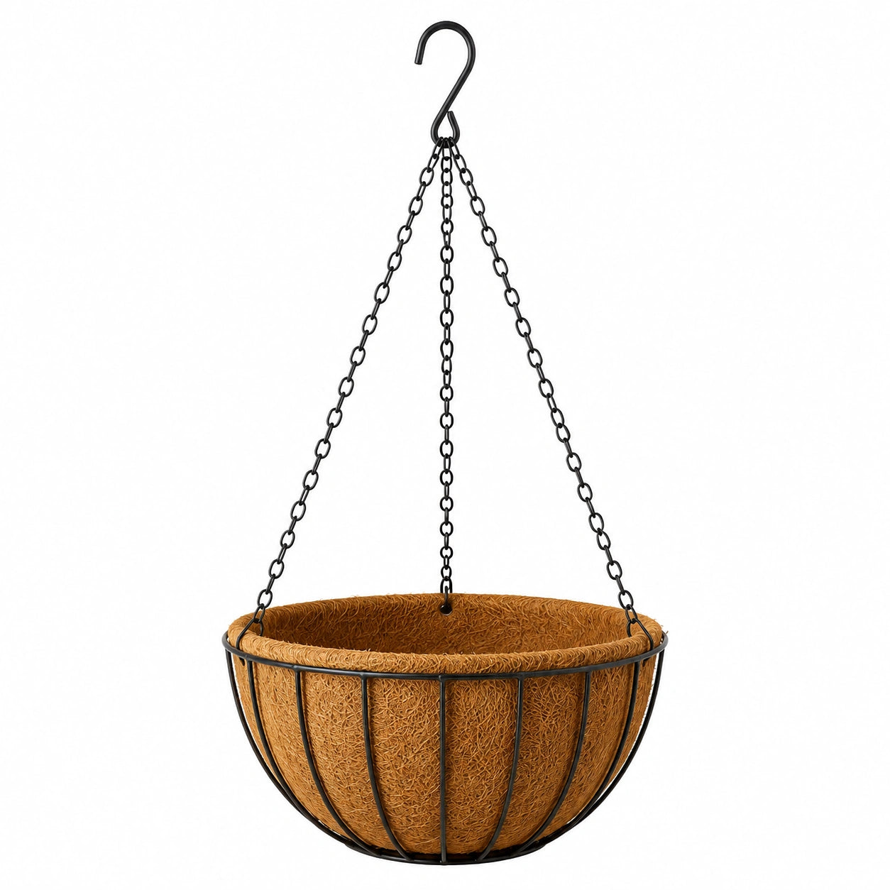 Jardinière suspendue 35 cm en fibre de coco et métal noir pour plantes extérieur