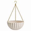 Pot de fleurs suspendu en céramique crème diamètre 24 cm avec chaînes métalliques décoratives