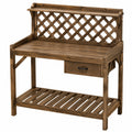 Établi de jardin 110 x 50 x 150 cm en bois brun avec treillis rangement et tiroir