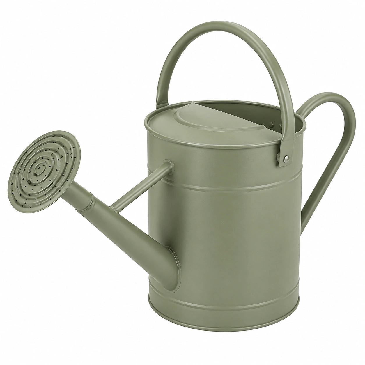 Arrosoir de jardin 10 L en métal vert olive avec pomme d'arrosage
