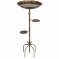 Bain d’oiseaux sur piquet 47 cm métal brun avec coupelles décoratives pour jardin