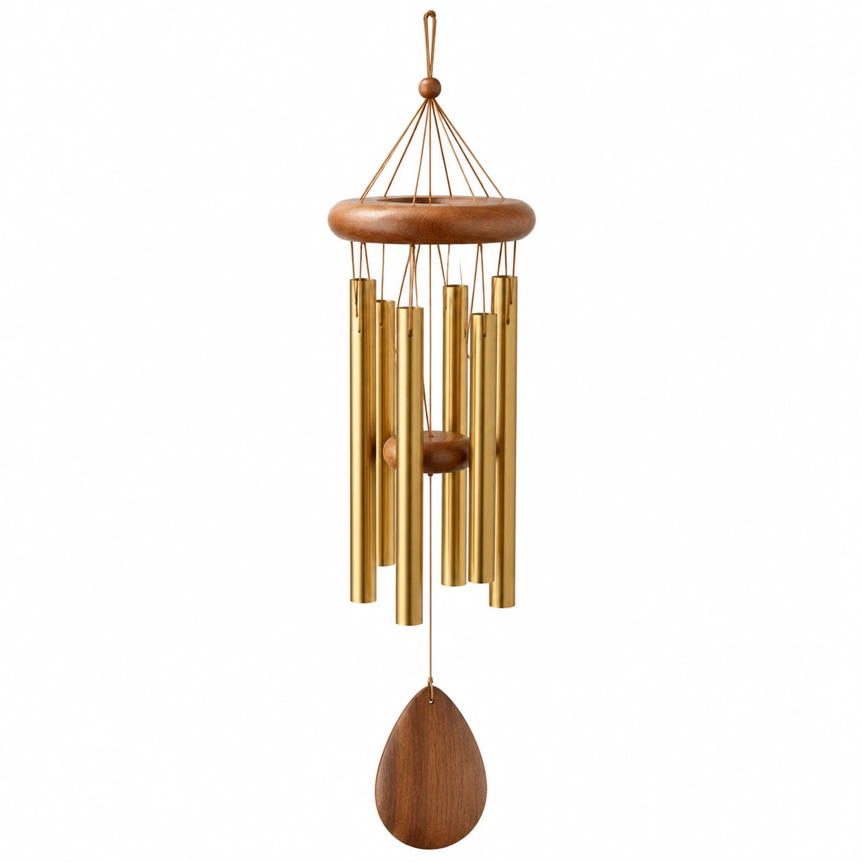 Carillon éolien 90 cm en bois et métal doré décoratif à suspendre