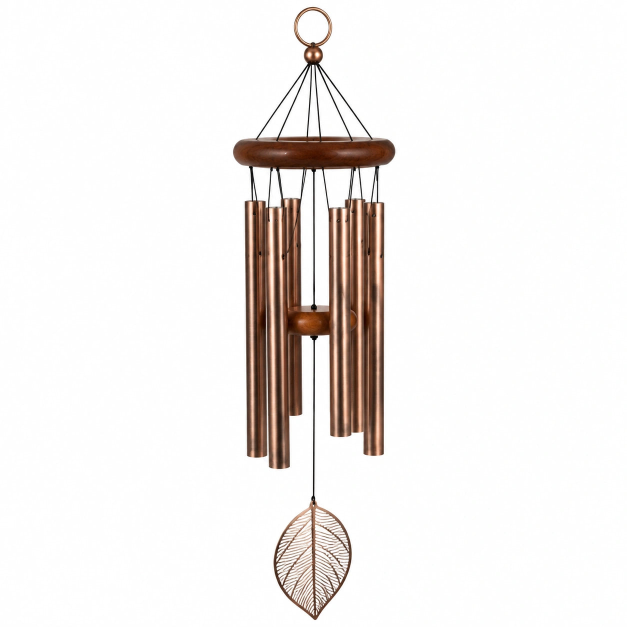 Carillon éolien 85 cm en métal et bois cuivre marron suspendu décoratif