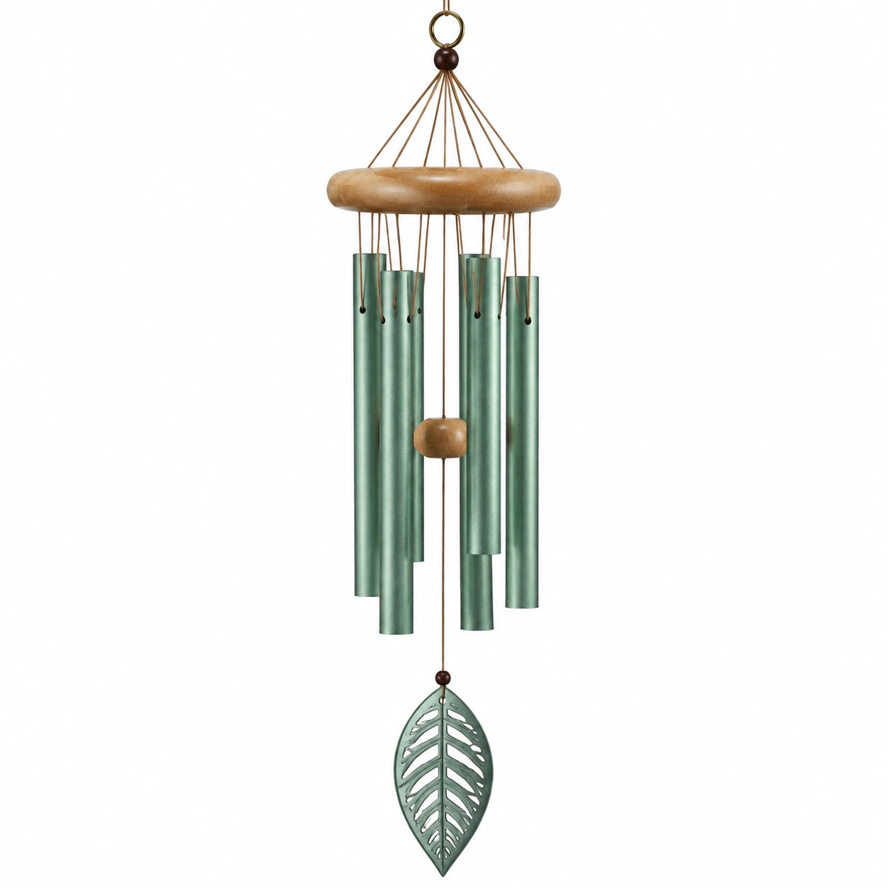 Carillon éolien 90 cm en métal et bois vert style naturel décoratif