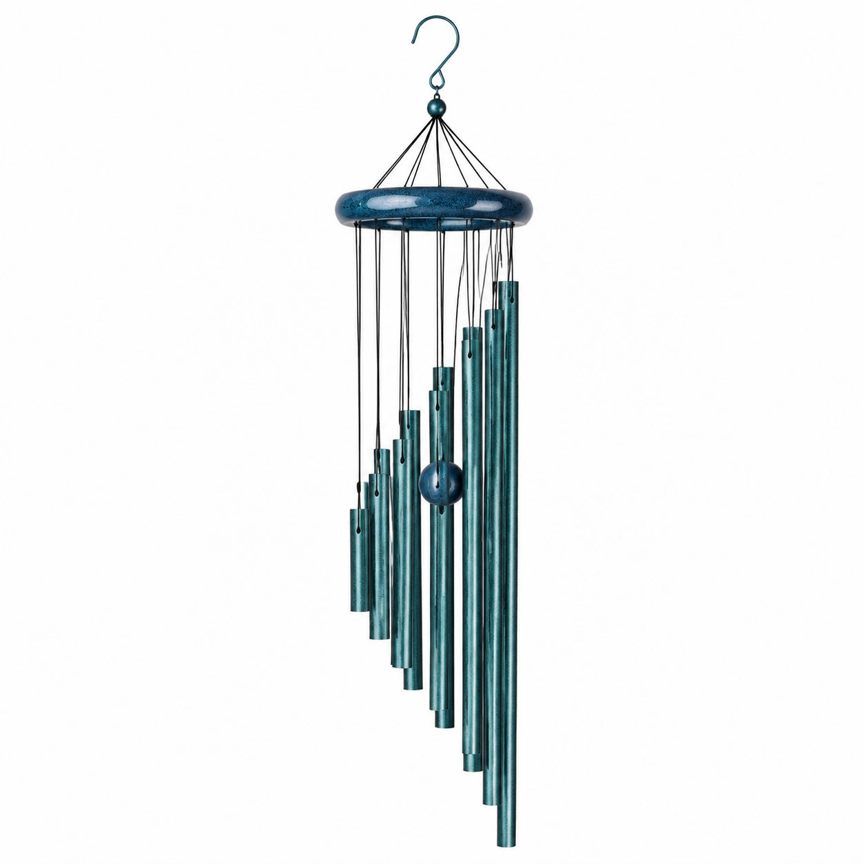 Carillon éolien 80 cm en métal bleu pétrole décoratif à suspendre