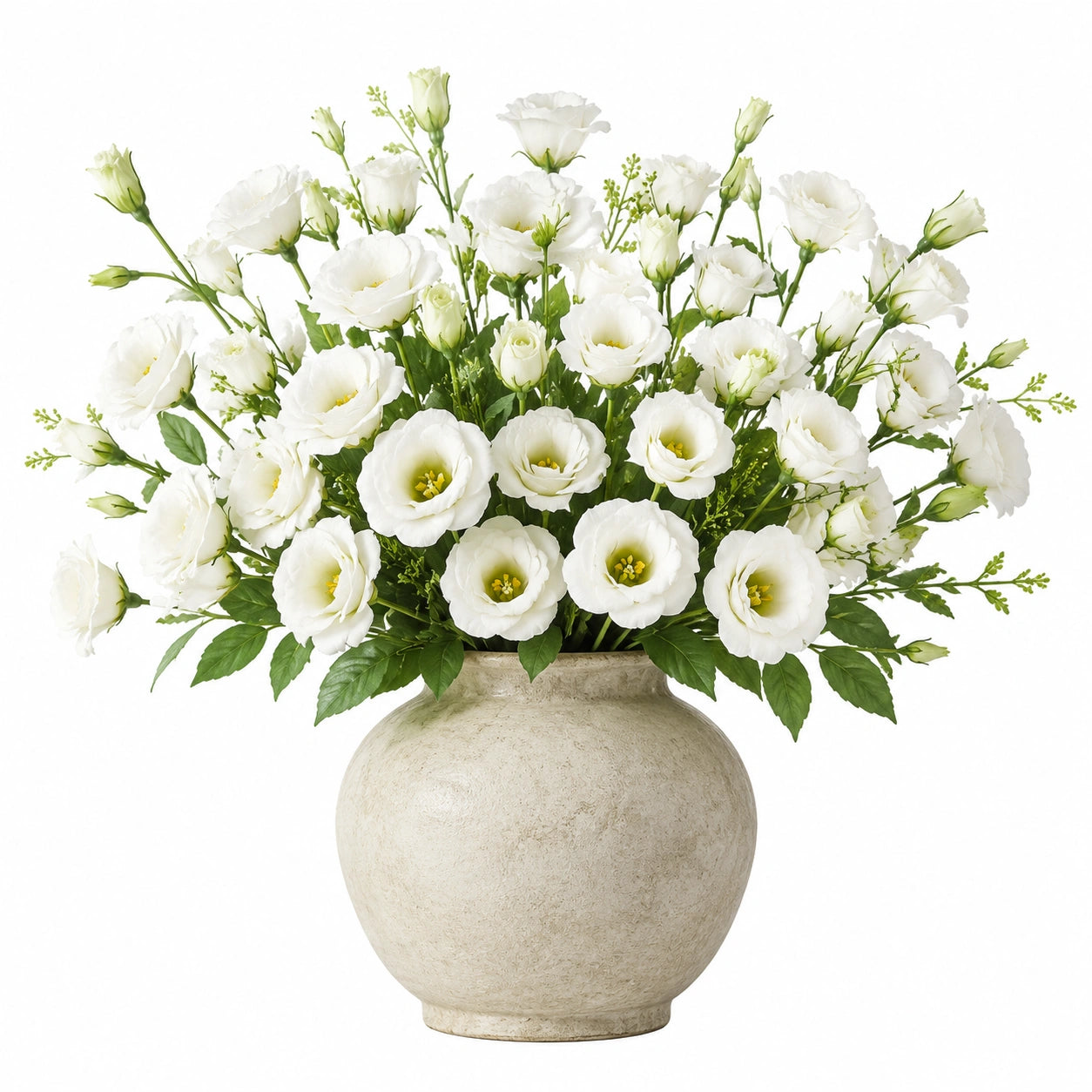 Composition florale artificielle en pot 75 cm fleurs blanches vase en céramique décoratif