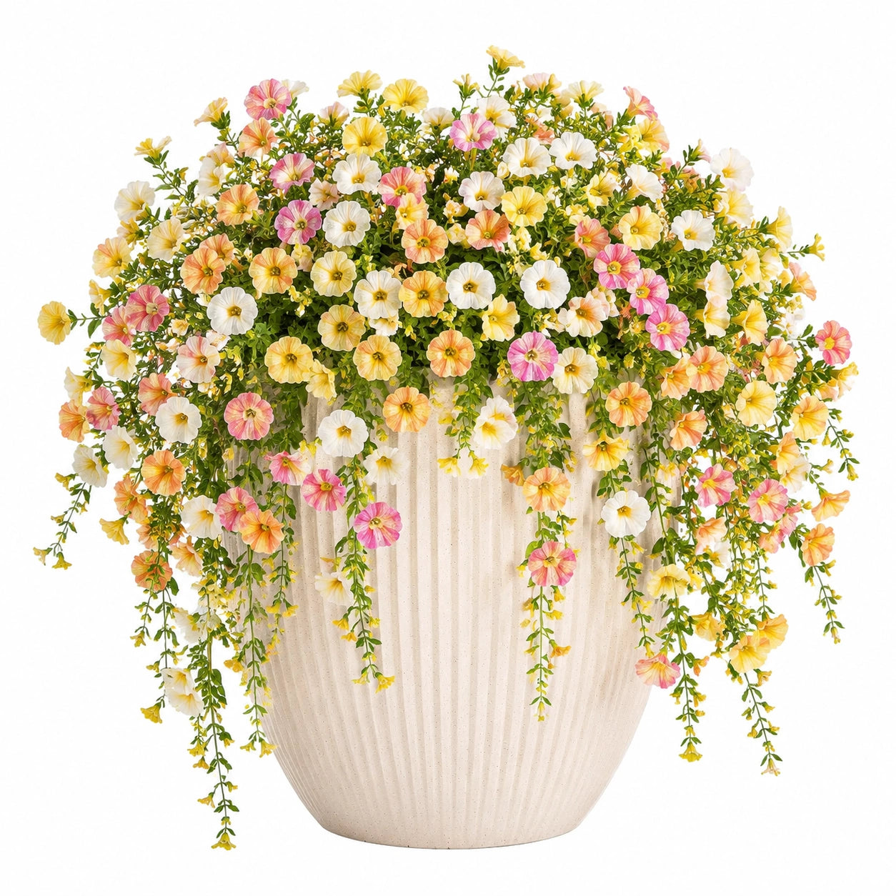 Plante artificielle en pot 95 cm fleurs synthétiques rose jaune blanc style retombant décoratif intérieur