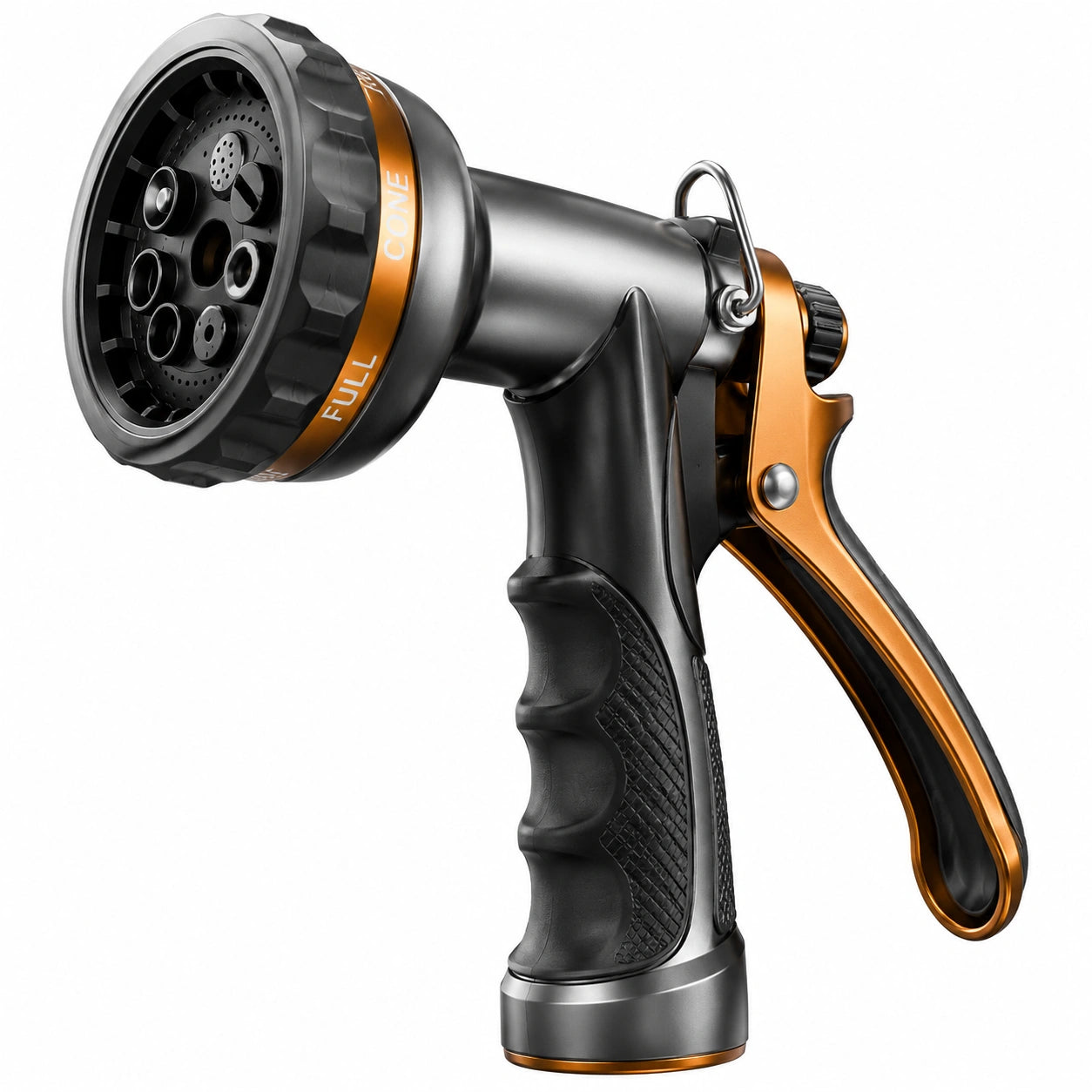 Pistolet d’arrosage multijet en plastique noir et orange pour tuyau de jardin