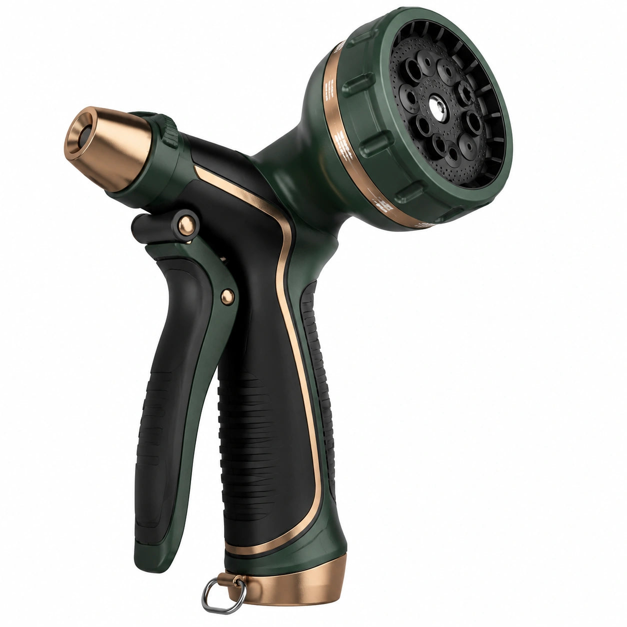 Pistolet d’arrosage 20 cm en plastique vert noir doré à jet réglable